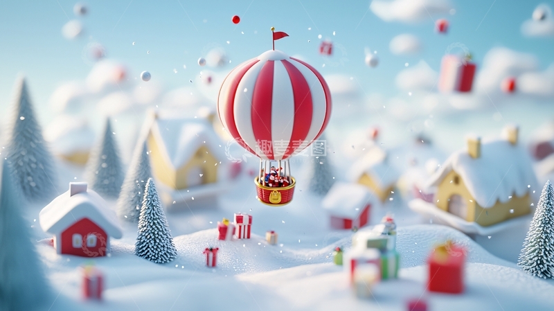 高清大图下载【趣麦麦图】圣诞热气球雪景