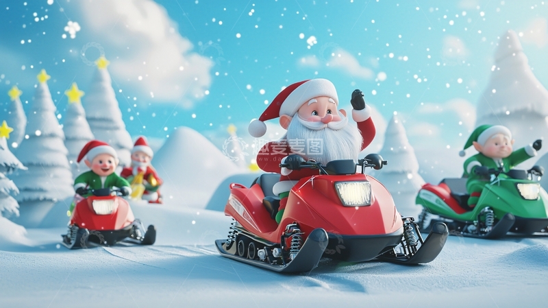 高清大图下载【趣麦麦图】圣诞老人雪地摩托车