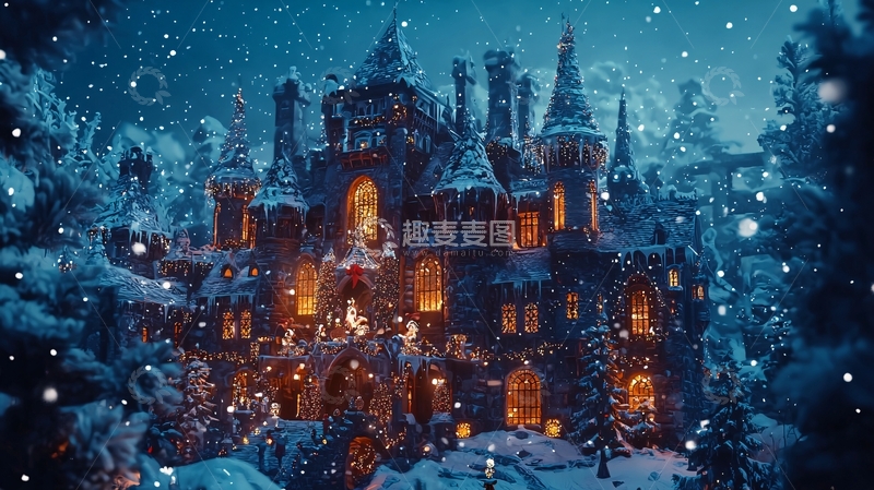 高清大图下载【趣麦麦图】下雪的哥特式城堡