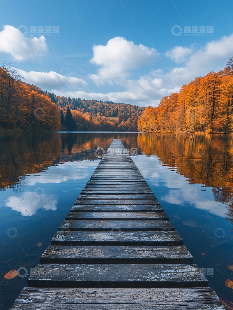 高清大图下载【趣麦麦图】平静湖面上的木栈道