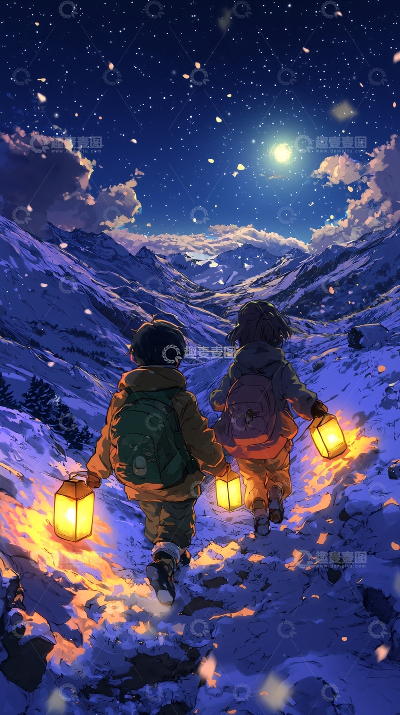 高清大图下载【趣麦麦图】雪山夜景