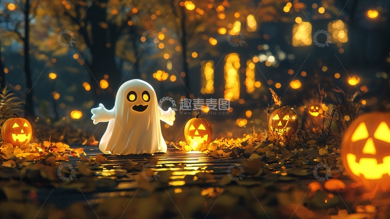 高清大图下载【趣麦麦图】万圣节卡通鬼魂南瓜灯