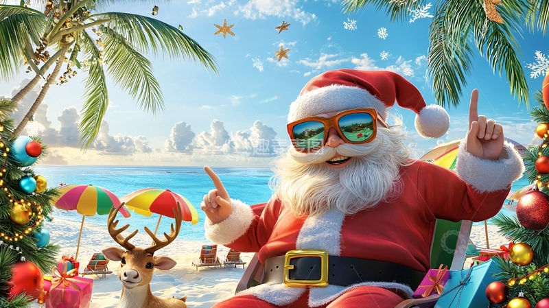 高清大图下载【趣麦麦图】沙滩圣诞老人