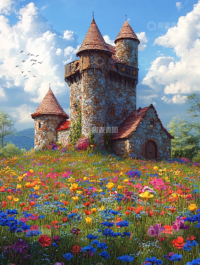 高清大图下载【趣麦麦图】童话城堡鲜花盛开