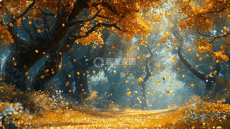 高清大图下载【趣麦麦图】金色秋季森林小路