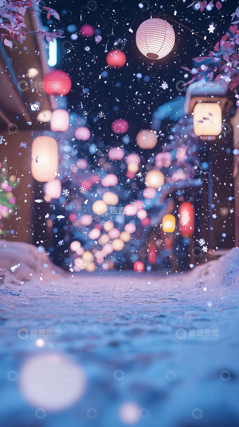 高清大图下载【趣麦麦图】雪夜灯笼