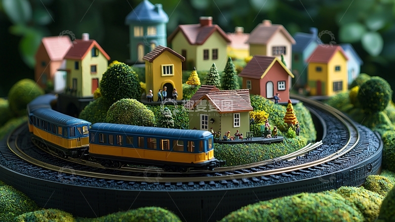 高清大图下载【趣麦麦图】微缩小镇与火车模型