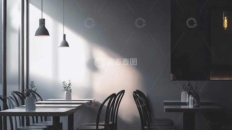 高清大图下载【趣麦麦图】极简风格咖啡馆室内光影