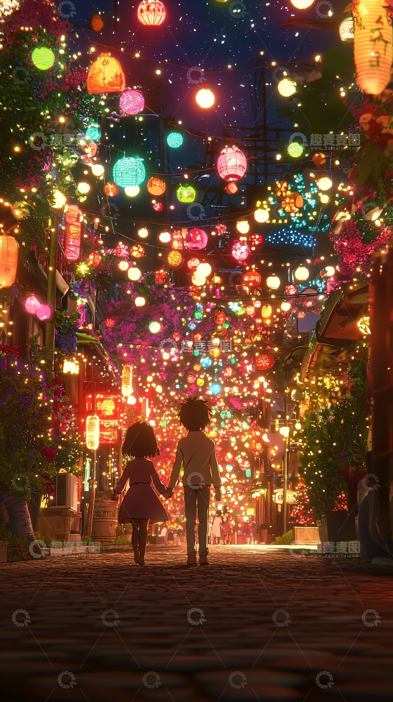 高清大图下载【趣麦麦图】梦幻般灯光街道