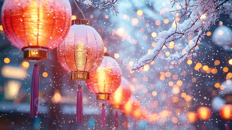 高清大图下载【趣麦麦图】雪中红灯笼