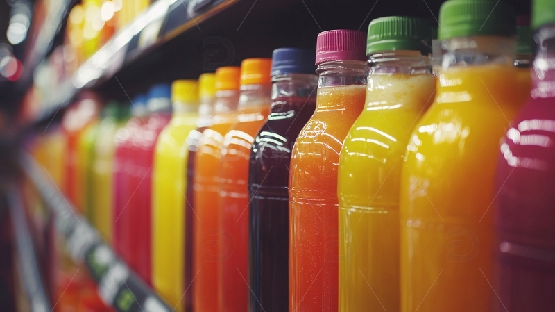 超市货架饮料瓶