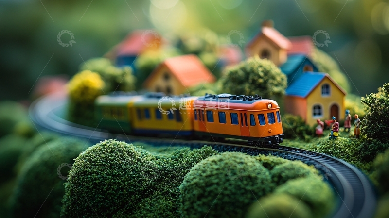 高清大图下载【趣麦麦图】微缩景观火车穿梭村庄