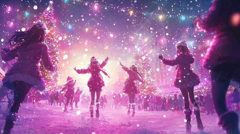 高清大图下载【趣麦麦图】梦幻圣诞节女孩冰场舞蹈