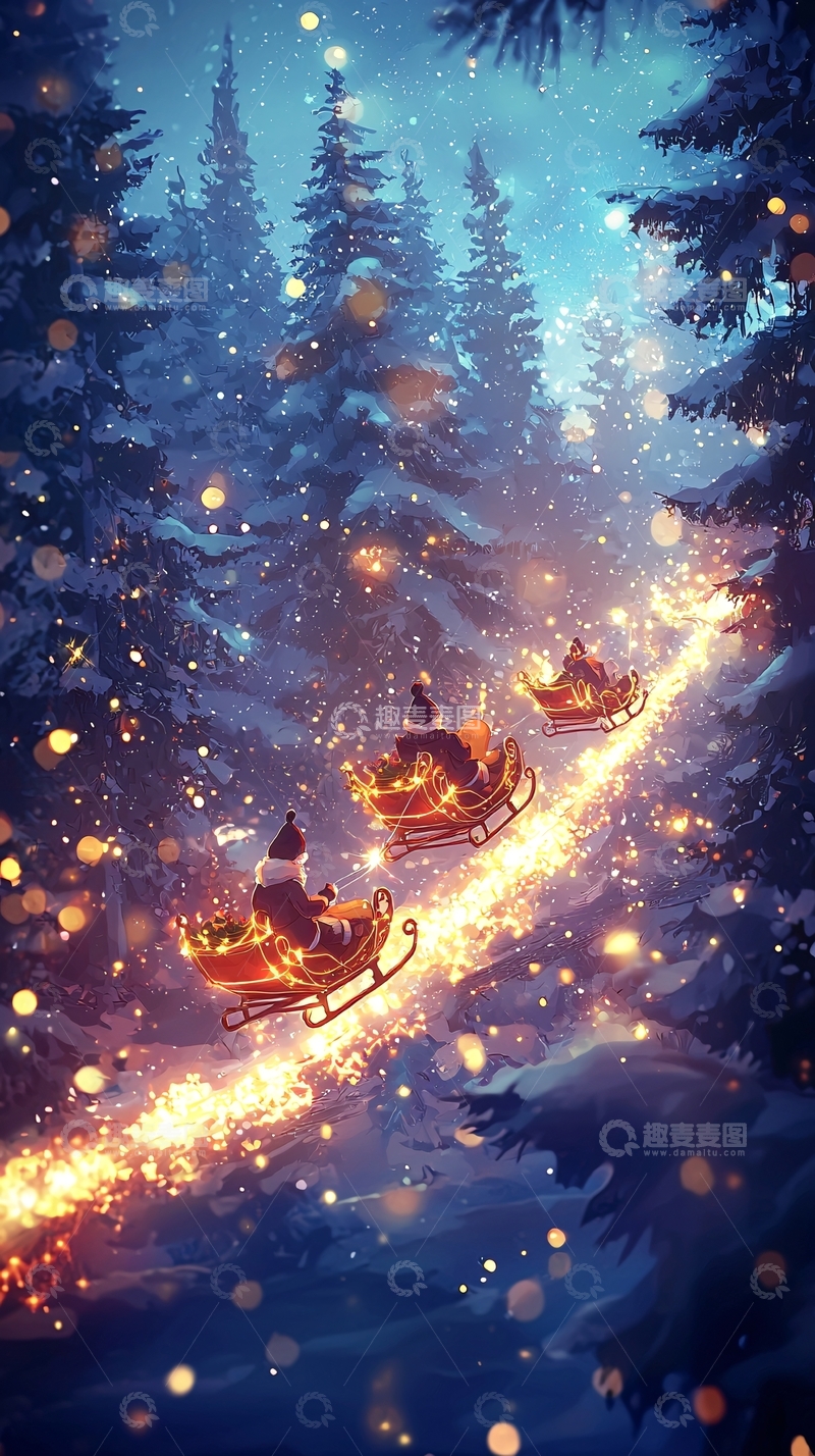 高清大图下载【趣麦麦图】圣诞老人雪橇