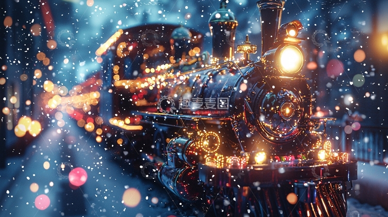 高清大图下载【趣麦麦图】下雪的复古蒸汽火车