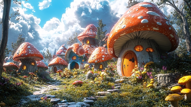 高清大图下载【趣麦麦图】童话蘑菇房子场景