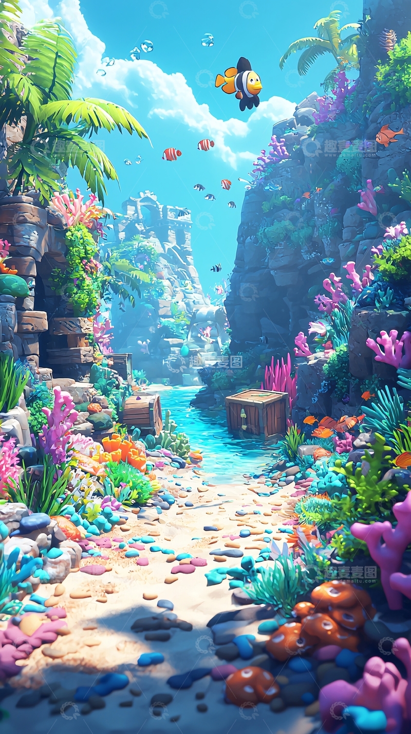 高清大图下载【趣麦麦图】热带岛屿卡通风光