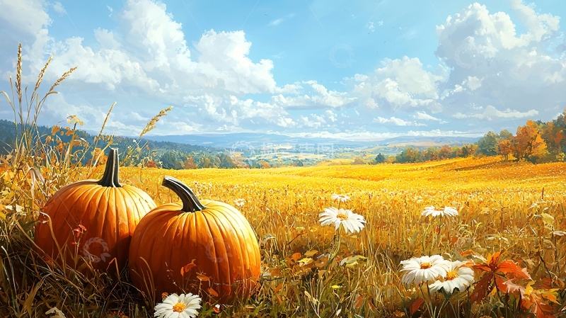 高清大图下载【趣麦麦图】秋日田野南瓜