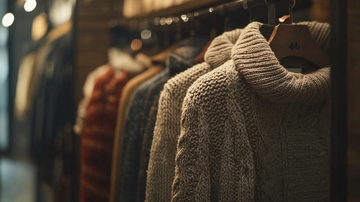 毛衣陈列在服装店货架上
