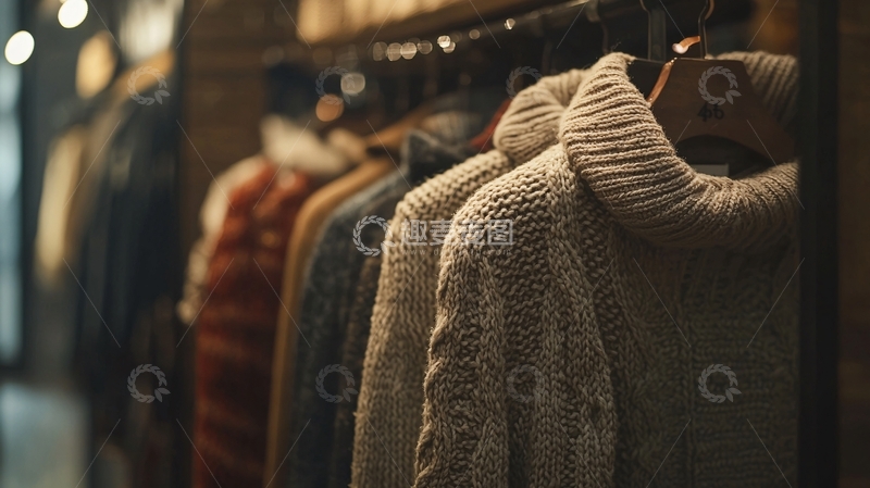 高清大图下载【趣麦麦图】毛衣陈列在服装店货架上