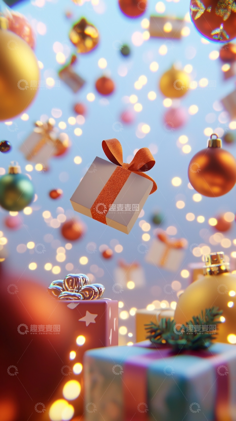 高清大图下载【趣麦麦图】圣诞礼物飘落