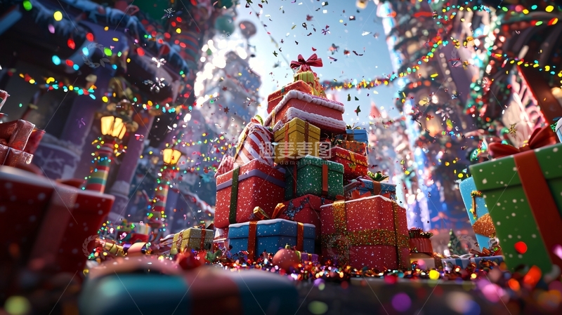 高清大图下载【趣麦麦图】圣诞节礼物堆积如山