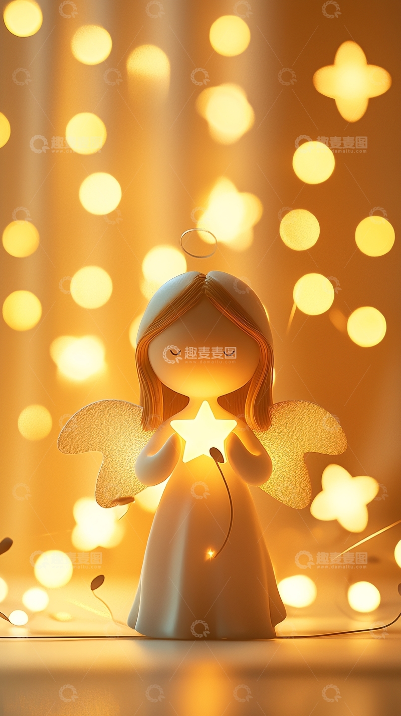 高清大图下载【趣麦麦图】小天使雕像暖光背景