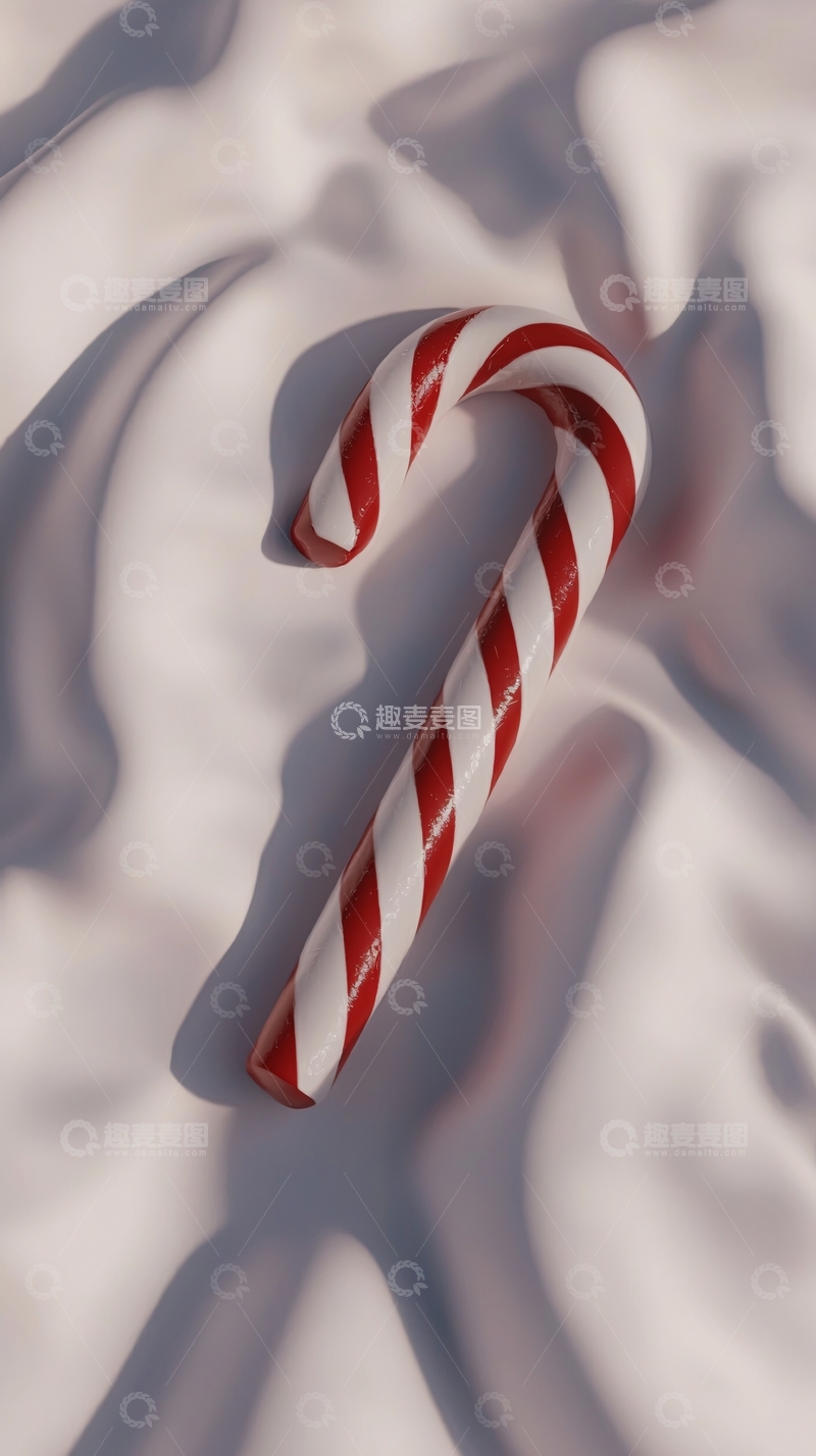 高清大图下载【趣麦麦图】白色布料上的圣诞拐杖糖