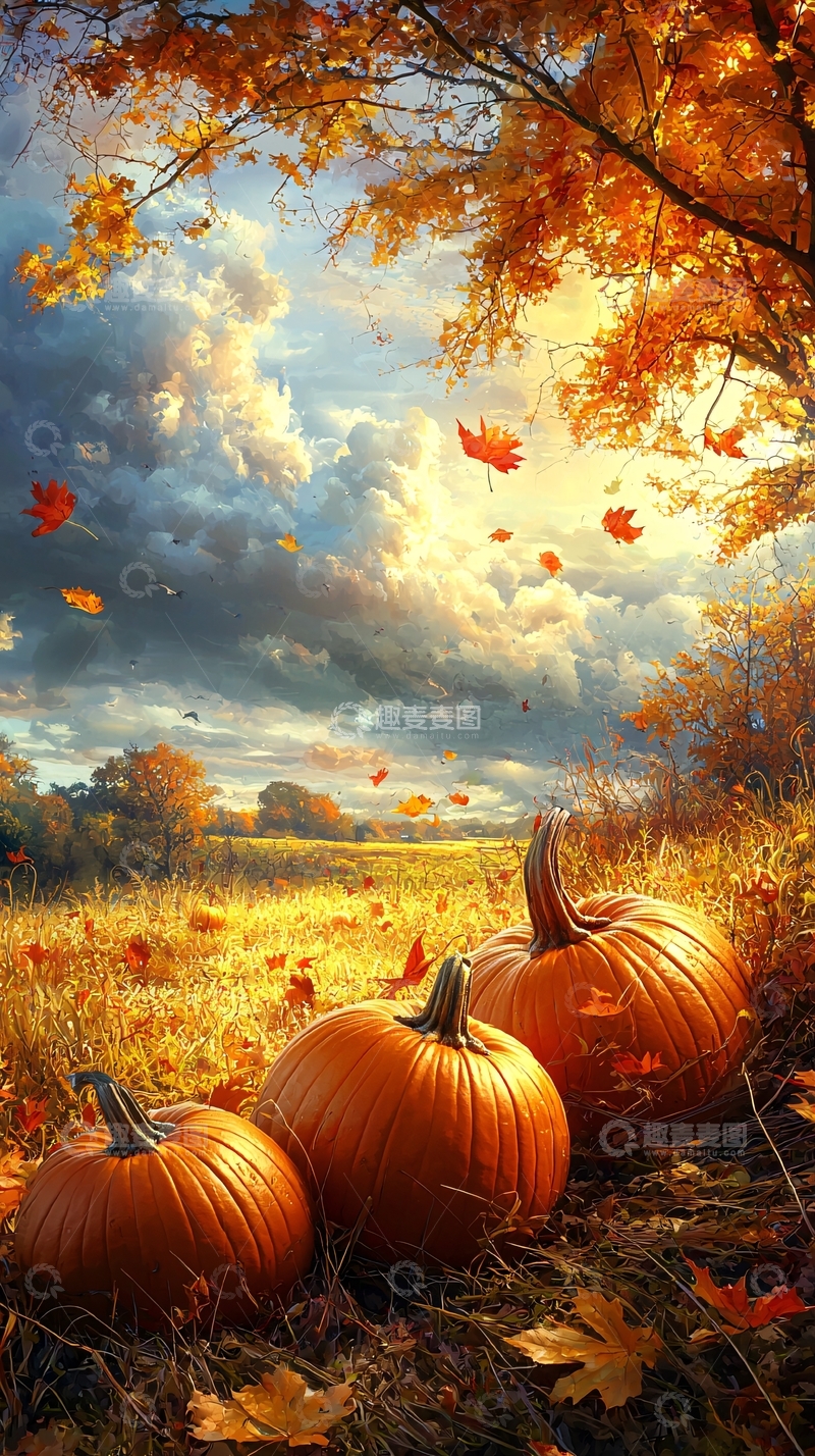 高清大图下载【趣麦麦图】秋日田野南瓜丰收场景