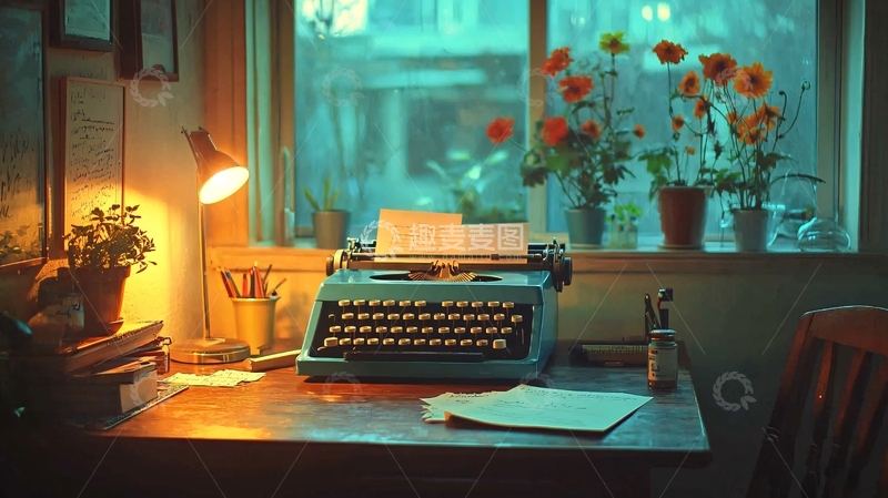 高清大图下载【趣麦麦图】温馨的打字机房间一角