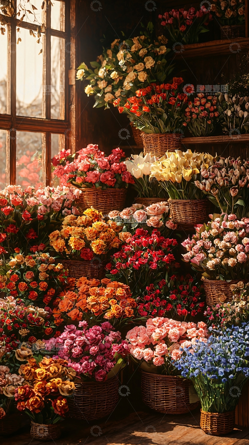 高清大图下载【趣麦麦图】鲜花市场一角