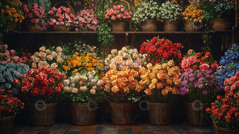 高清大图下载【趣麦麦图】鲜花市场花团锦簇