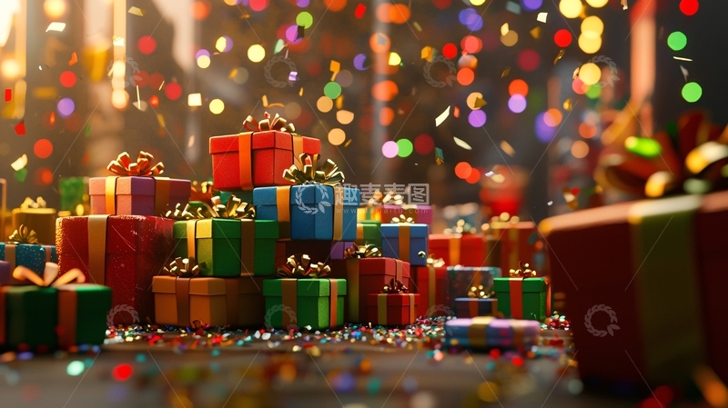 高清大图下载【趣麦麦图】彩灯礼物堆