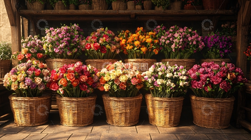 高清大图下载【趣麦麦图】各色鲜花摆满花架