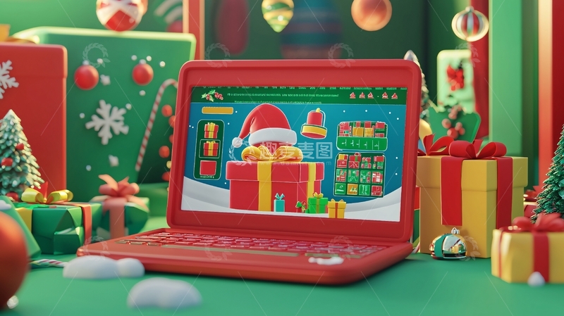 高清大图下载【趣麦麦图】圣诞节购物电脑