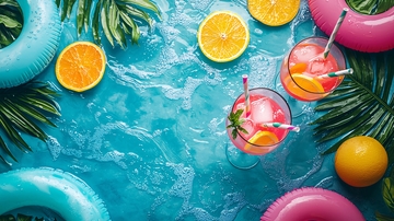 清凉夏日饮品泳圈背景