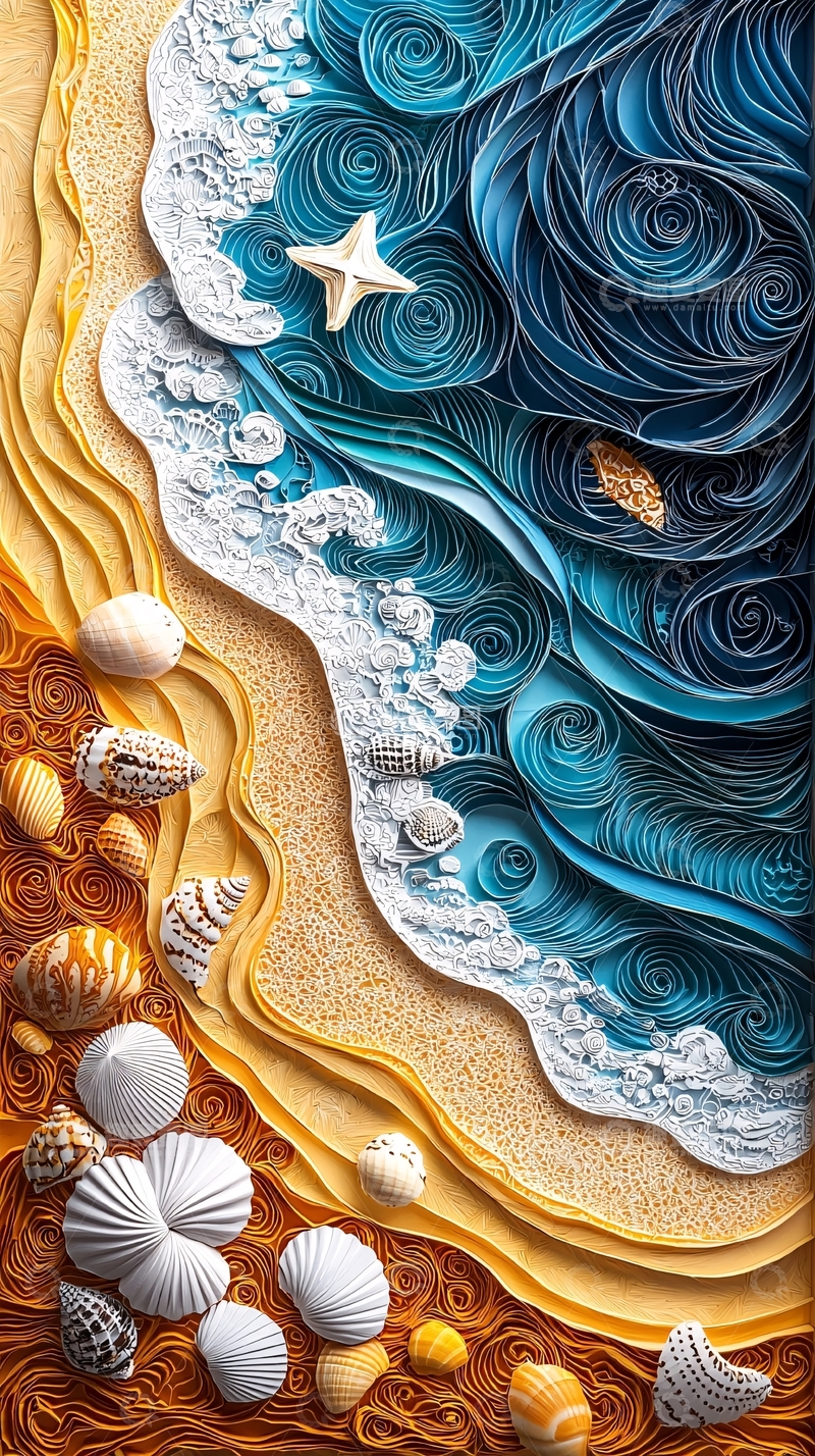 高清大图下载【趣麦麦图】纸艺海滩