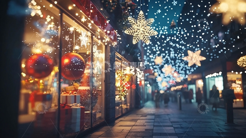 高清大图下载【趣麦麦图】圣诞节夜景商业街