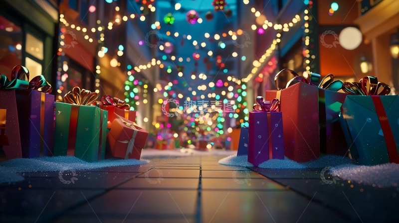 高清大图下载【趣麦麦图】圣诞节街道夜景
