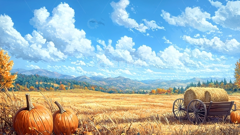 高清大图下载【趣麦麦图】丰收的田野和南瓜