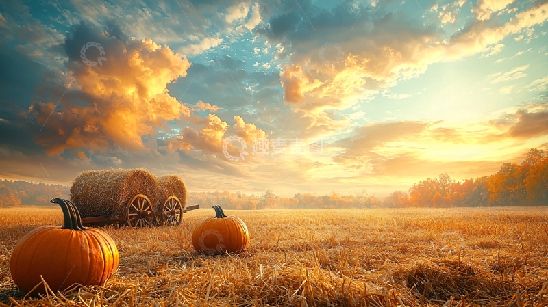 高清大图下载【趣麦麦图】秋日田野金色落日