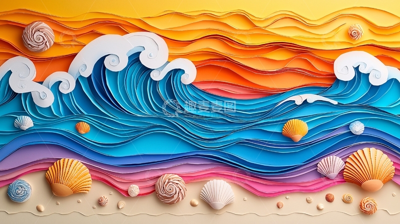 高清大图下载【趣麦麦图】波浪与贝壳的艺术
