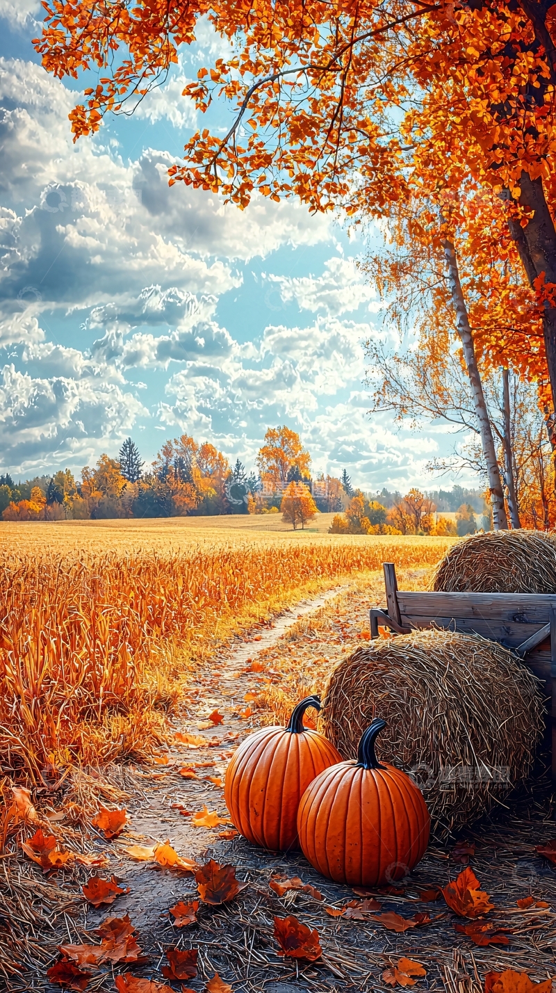 高清大图下载【趣麦麦图】秋季田野南瓜丰收场景