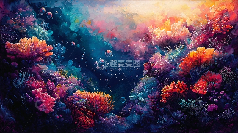 高清大图下载【趣麦麦图】色彩斑斓的海底珊瑚礁