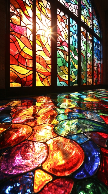 彩色玻璃窗映在地面的光影