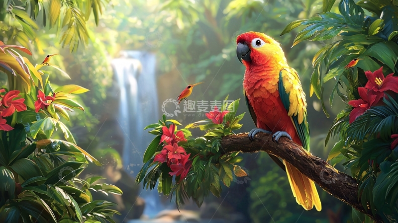 高清大图下载【趣麦麦图】热带雨林中的鹦鹉