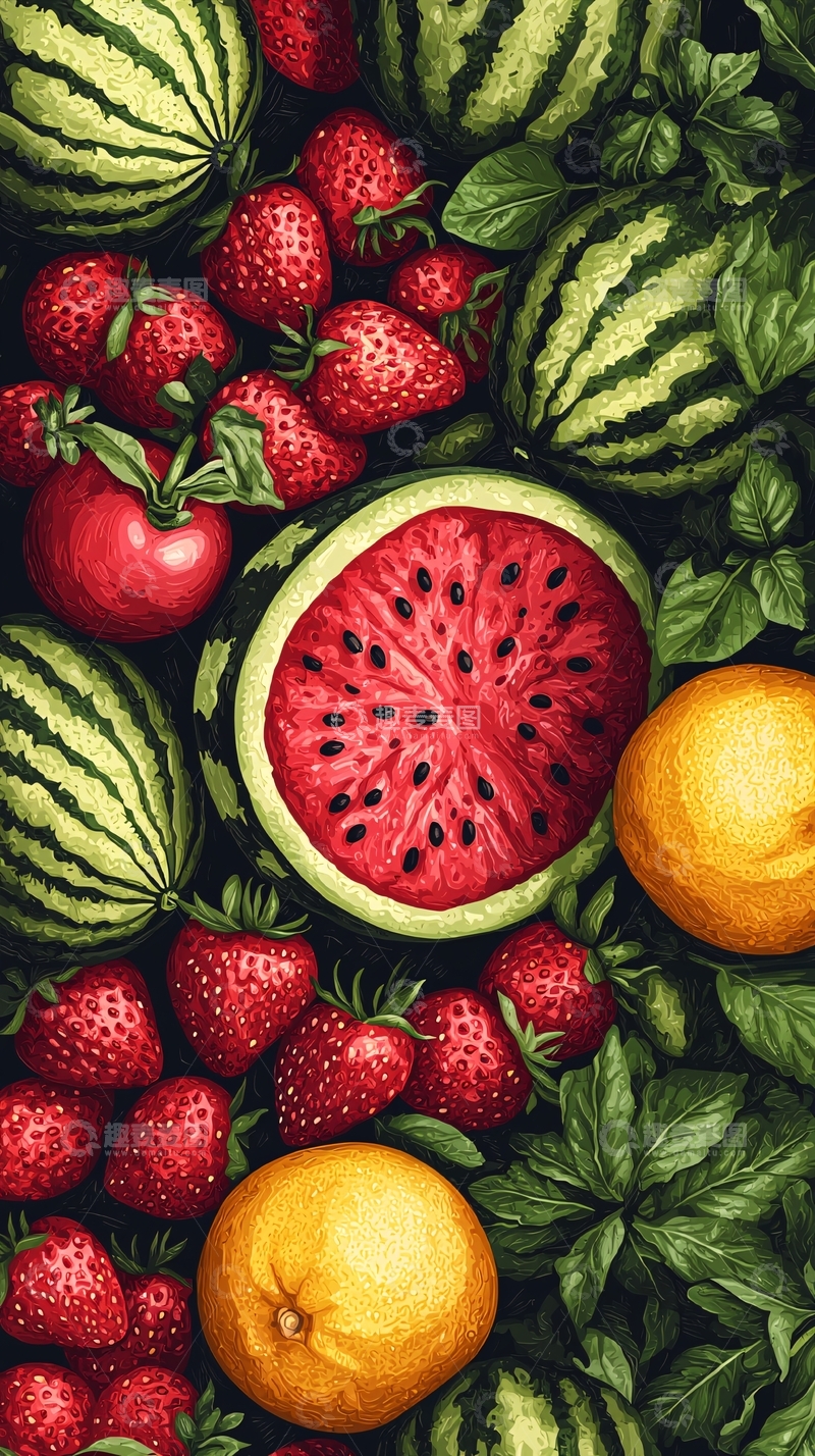 高清大图下载【趣麦麦图】西瓜草莓橘子水果静物