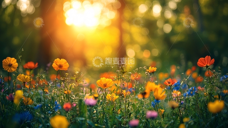 高清大图下载【趣麦麦图】花丛中阳光洒落