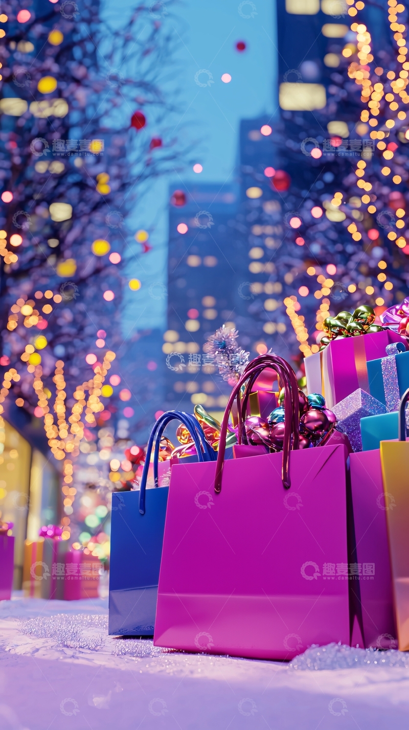 高清大图下载【趣麦麦图】冬夜购物街景