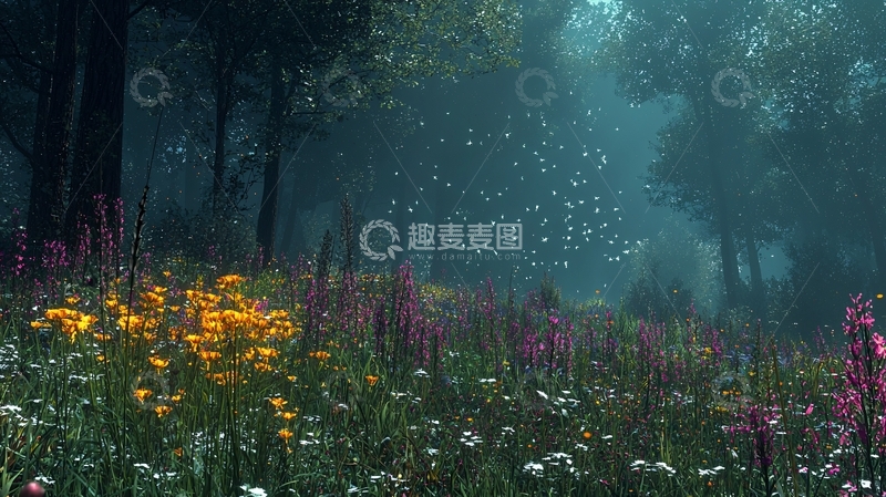 高清大图下载【趣麦麦图】森林花海唯美光斑